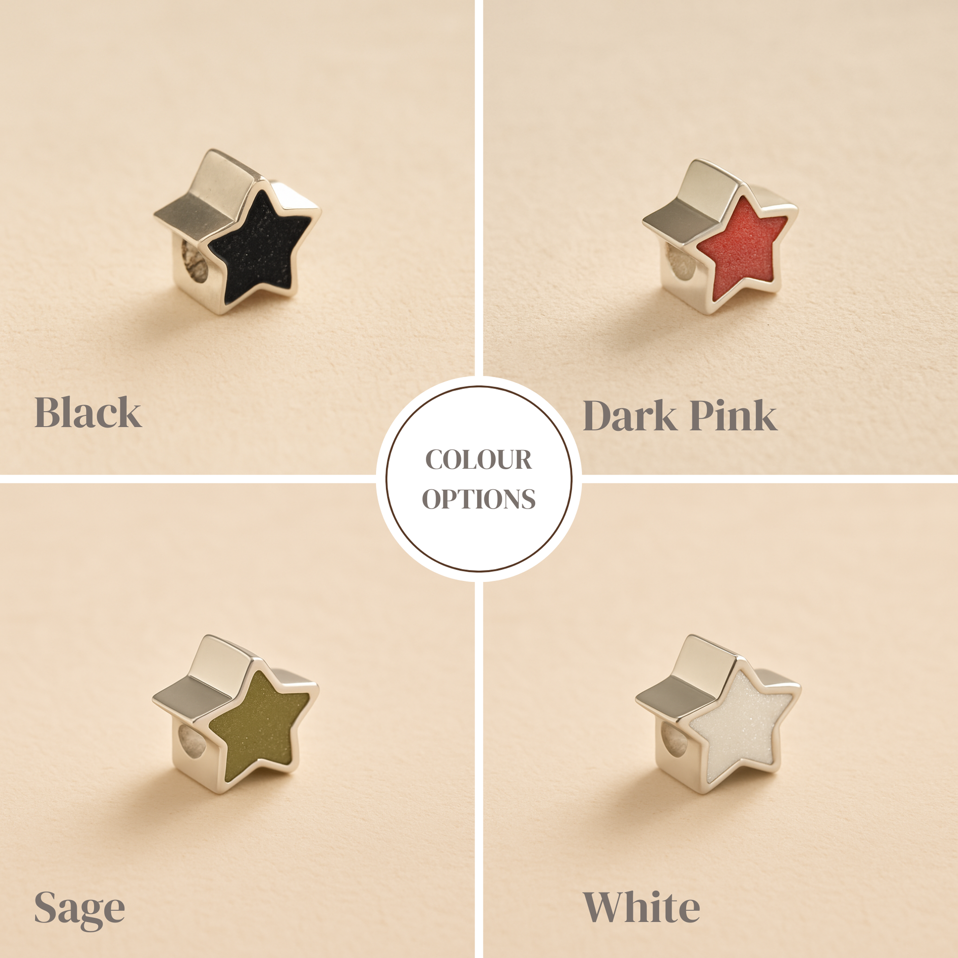 Ashes star charms in various resin colour examples