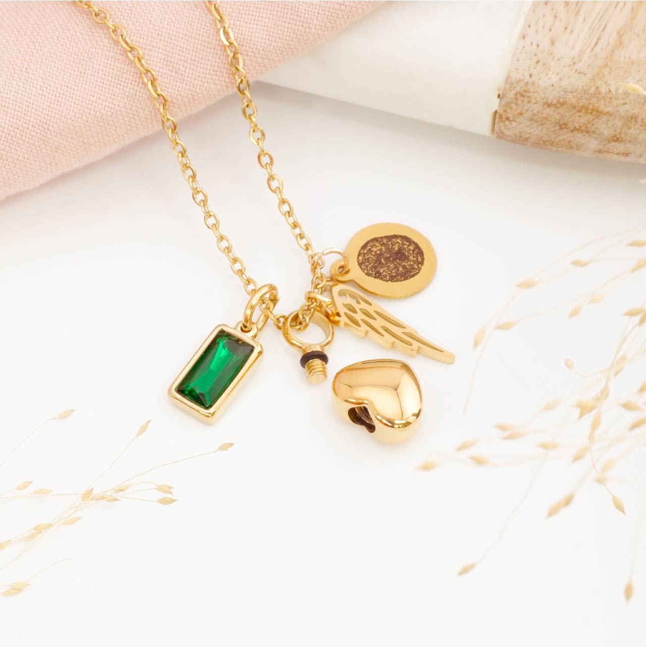 Personalised Angel Wing Heart Cremation Necklace with Fingerprint Engraving