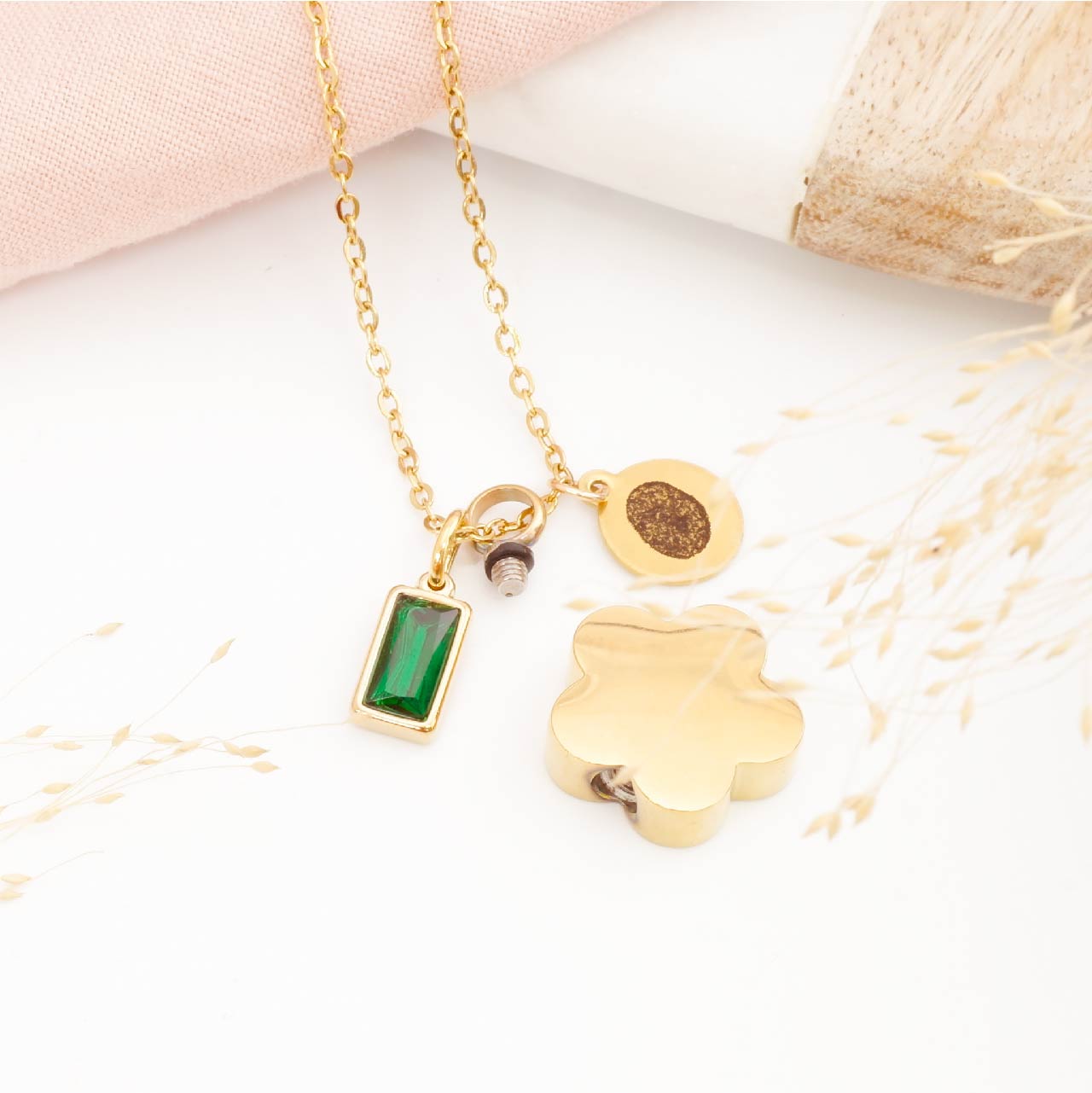 Personalised Flower Cremation Necklace with Fingerprint Engraving