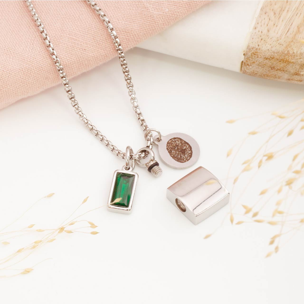 Personalised Mens Cremation Necklace with Fingerprint Engraving