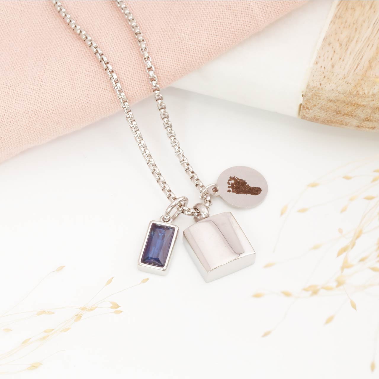 Personalised Mens Cremation Necklace with Fingerprint Engraving
