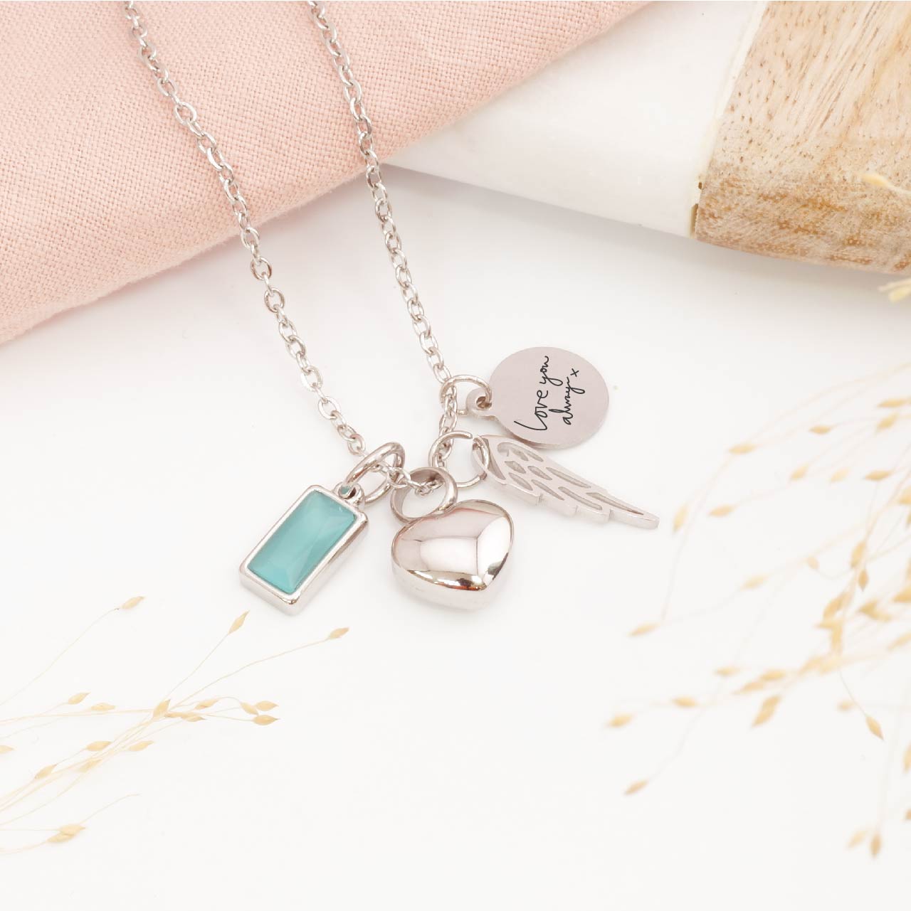 Personalised Angel Wing Heart Cremation Necklace with Fingerprint Engraving