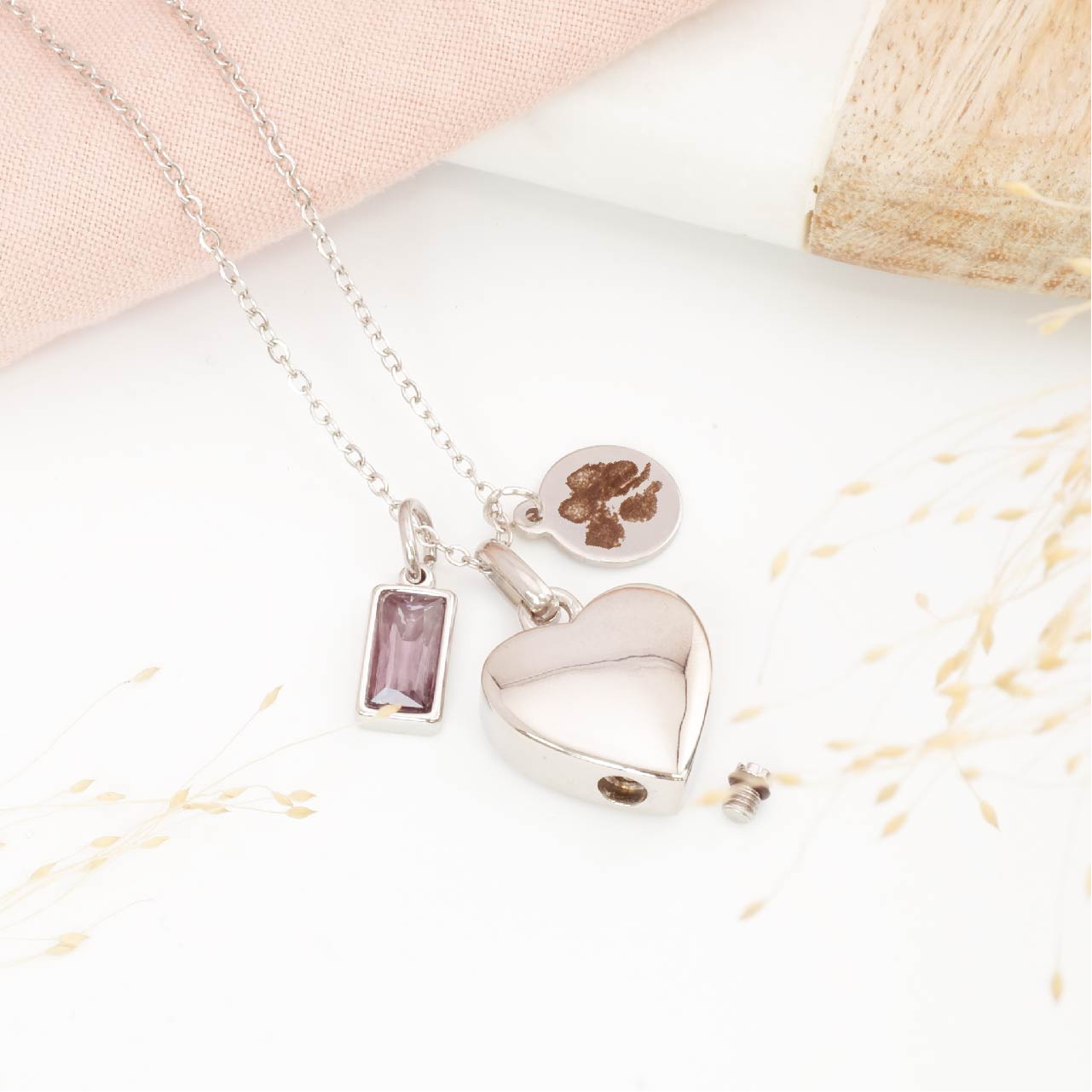 Personalised Heart Cremation Necklace with Fingerprint Engraving Tag