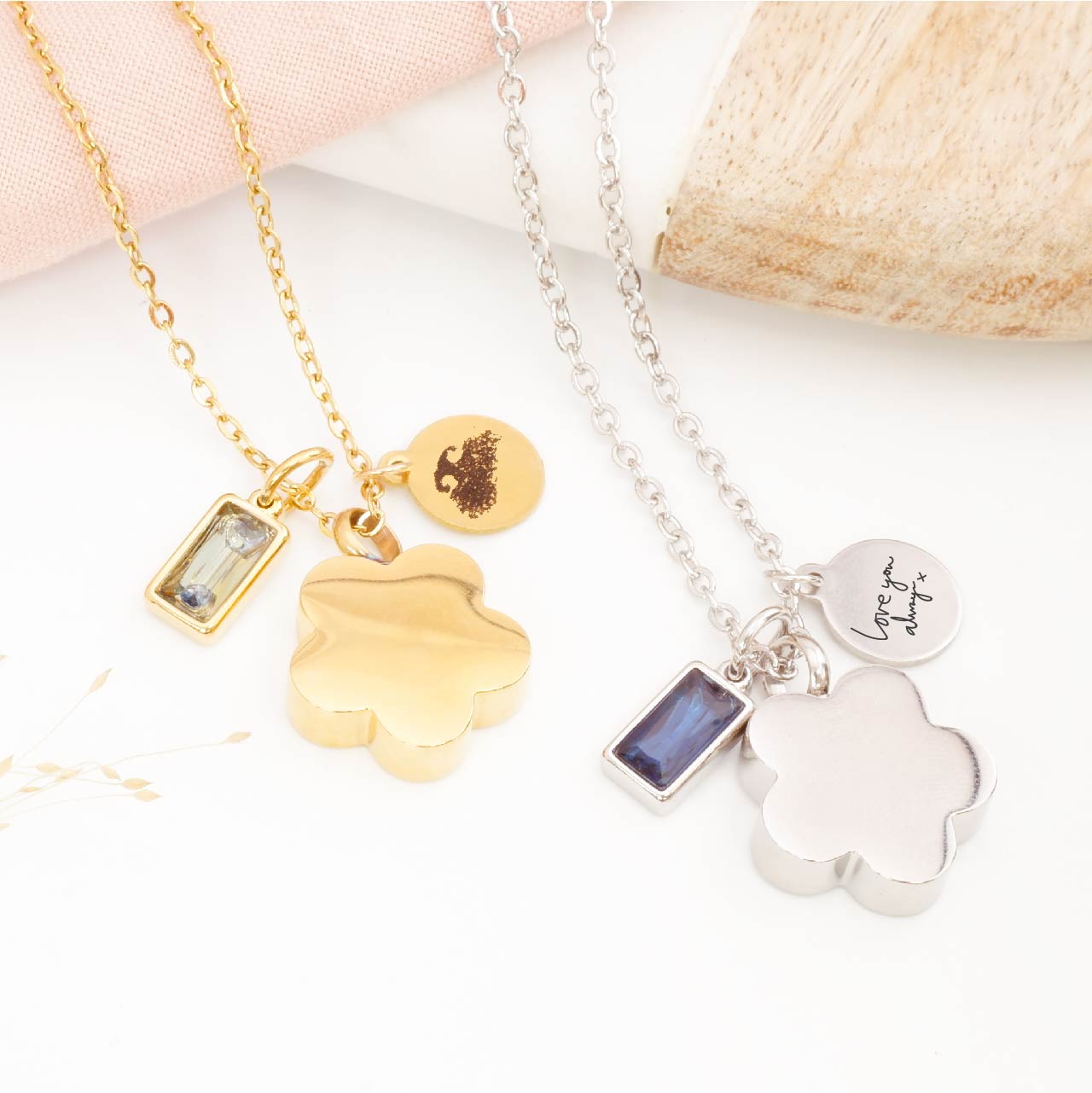 Personalised Flower Cremation Necklace with Fingerprint Engraving