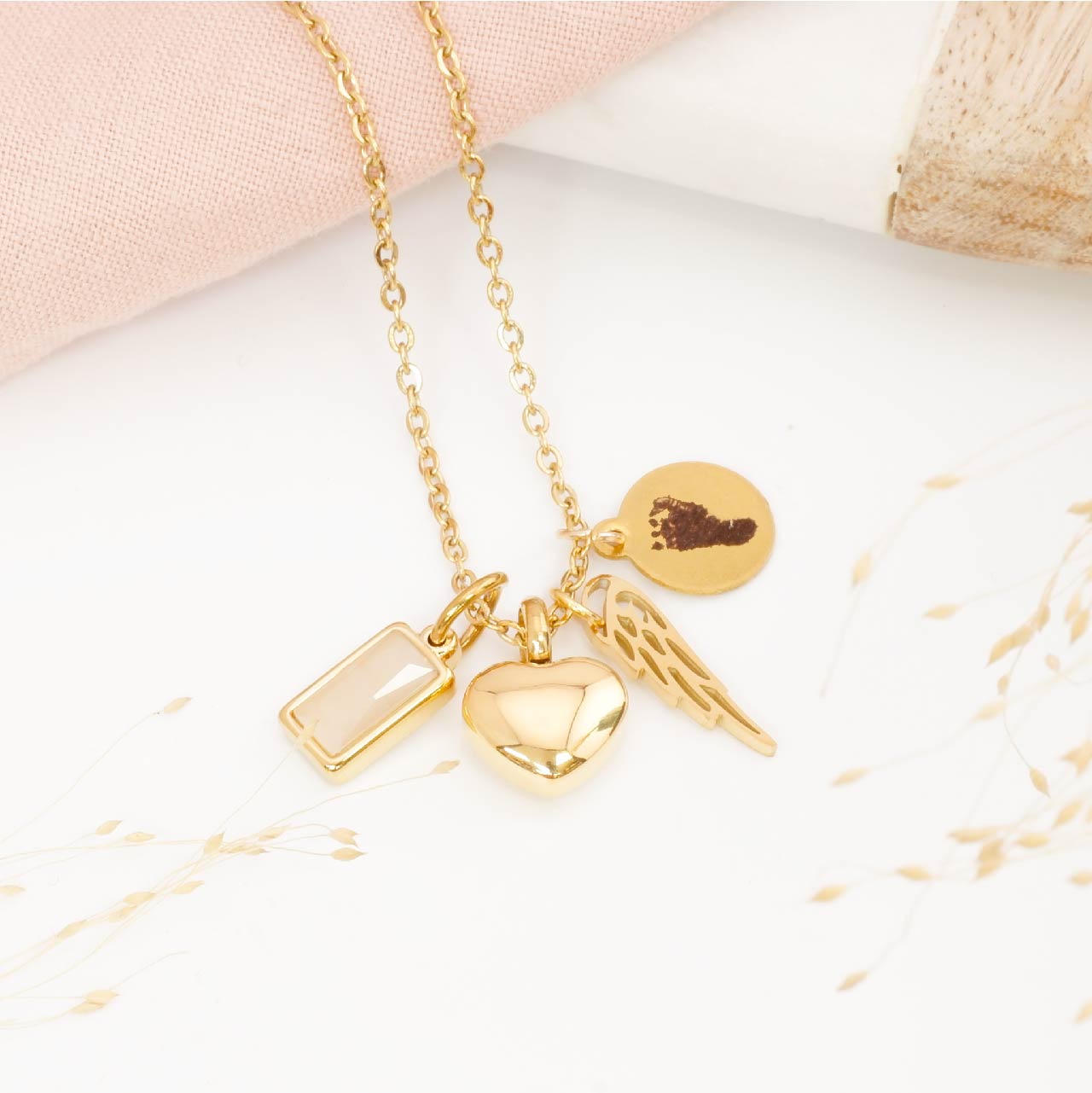 Personalised Angel Wing Heart Cremation Necklace with Fingerprint Engraving