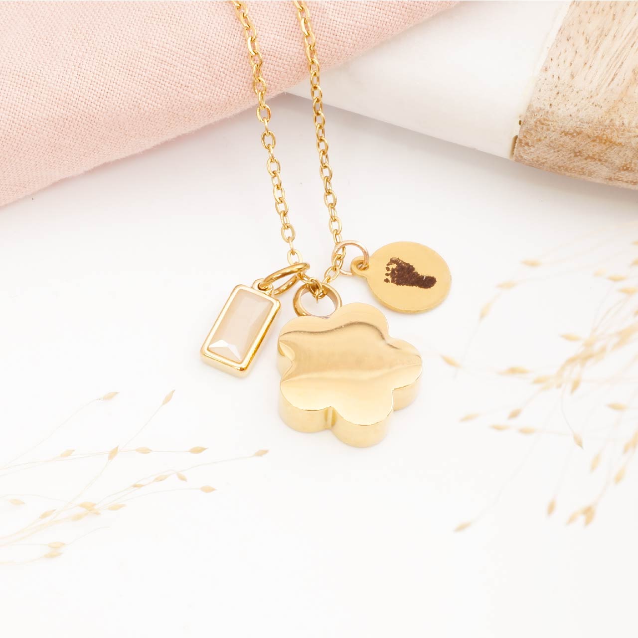 Personalised Flower Cremation Necklace with Fingerprint Engraving