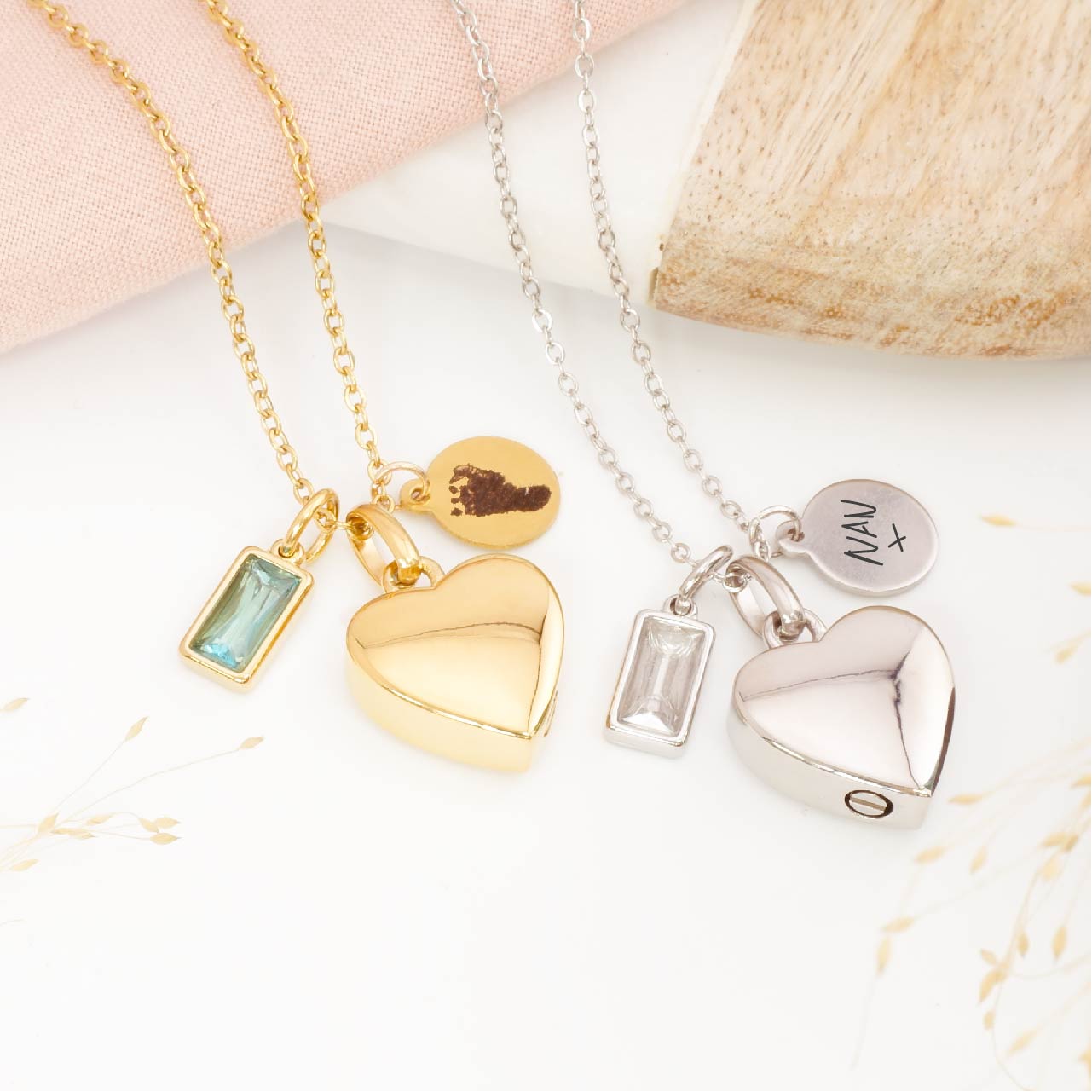 Personalised Heart Cremation Necklace with Fingerprint Engraving Tag