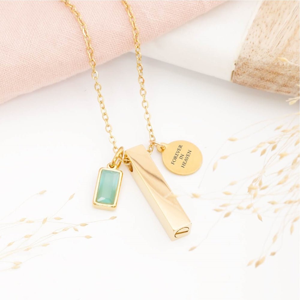 Minimalist bar memorial pendant with birthstone – sleek remembrance necklace for baby loss or parent loss