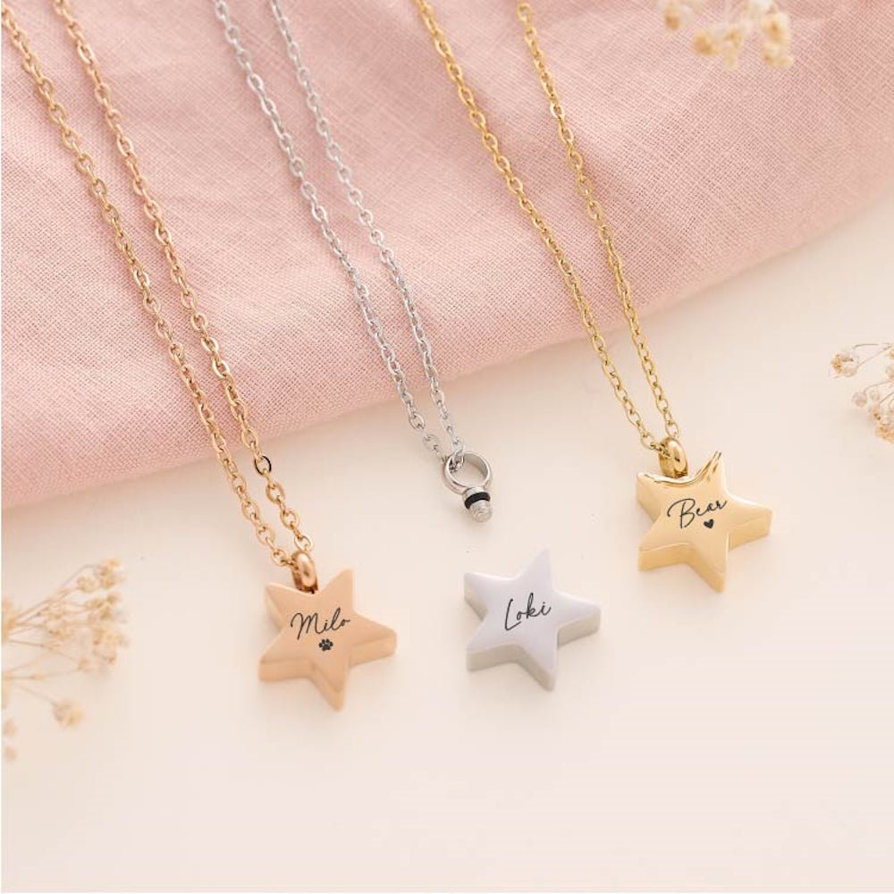 Personalised star pet memorial pendant with engraved tag – meaningful remembrance necklace for loss of a beloved pet