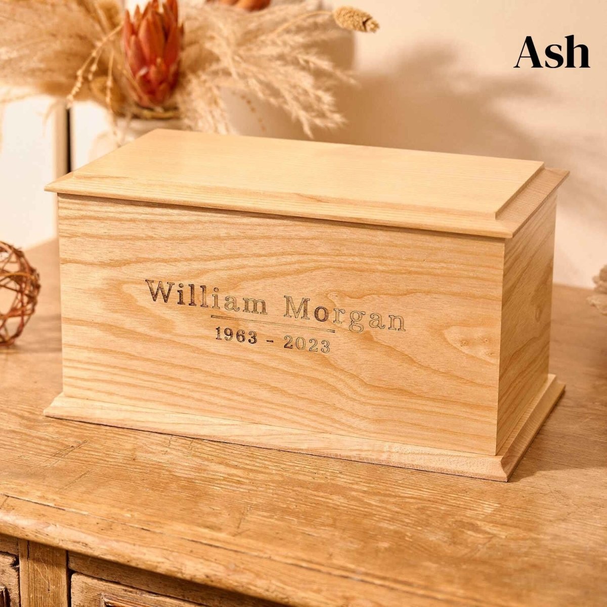Custom engraved ash wood cremation urn – handcrafted solid wood memorial urn for ashes
