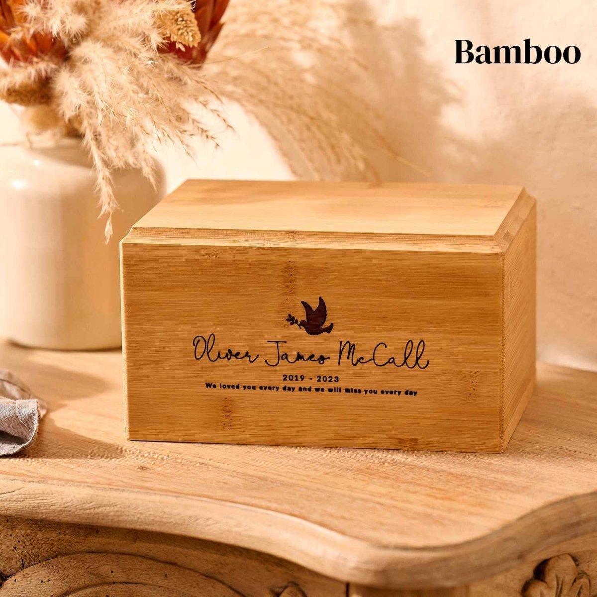 Personalised bamboo wood children's cremation urn – eco-friendly wooden urn for child ashes