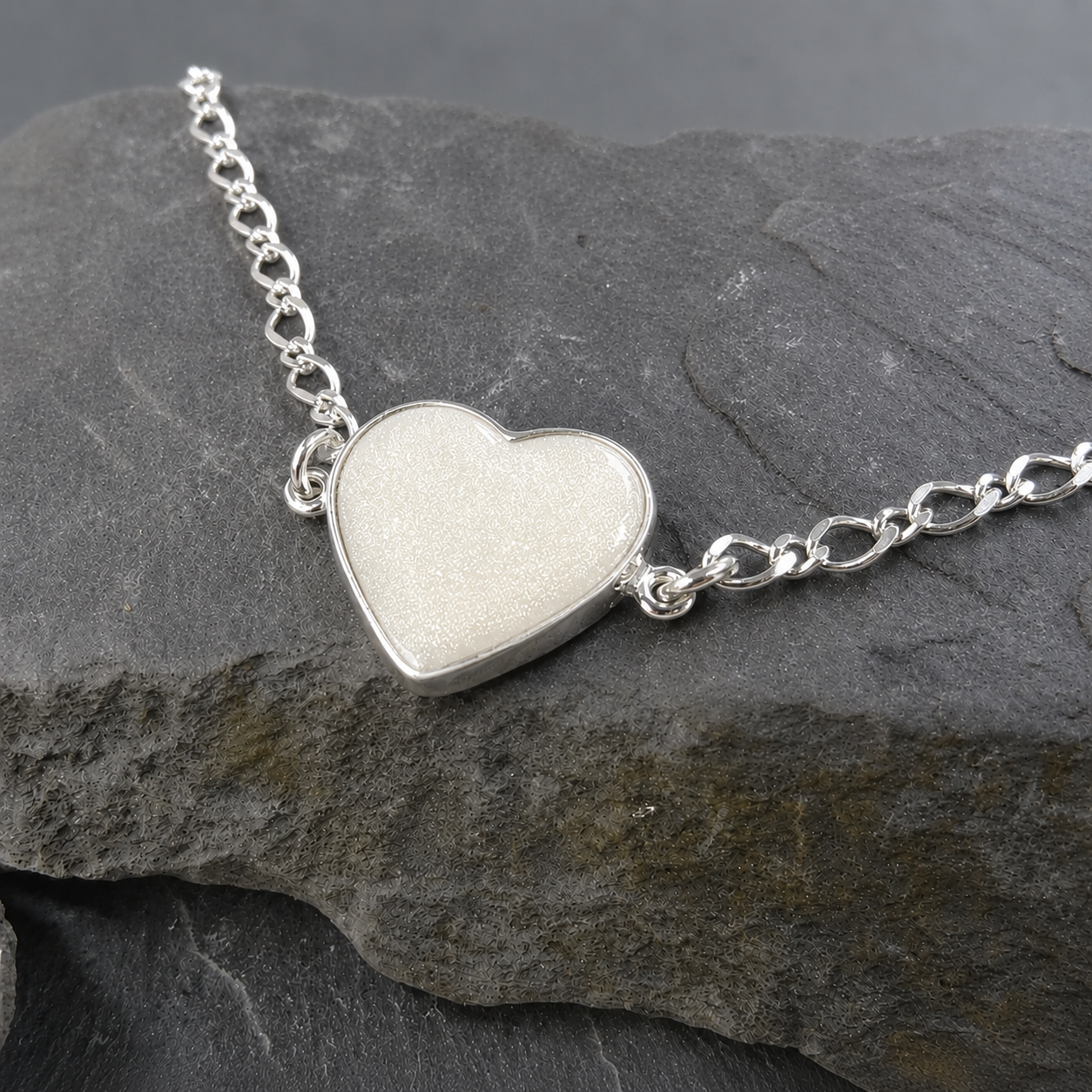 Silver Cremation Ashes Heart Chain Bracelet