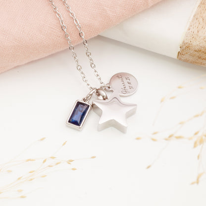 Star memorial pendant with birthstone – meaningful remembrance necklace for baby loss or parent loss
