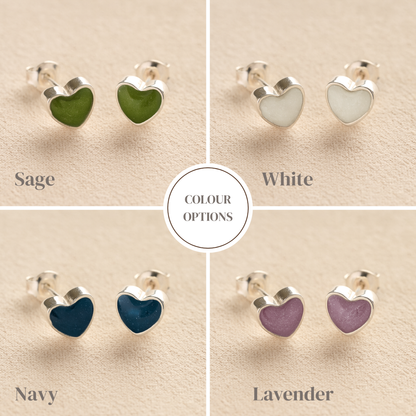 Heart Memorial ashes earrings in a range of colours such as sage, white, navy and lavender