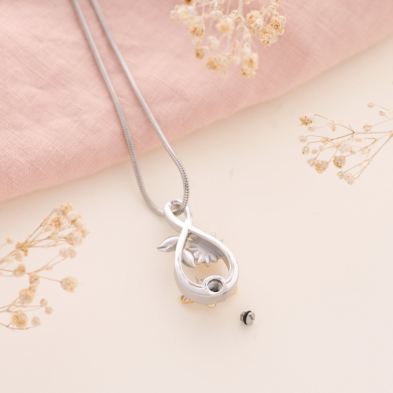 Cremation Necklace with Bee and Sunflower Motif with discreet urn chamber