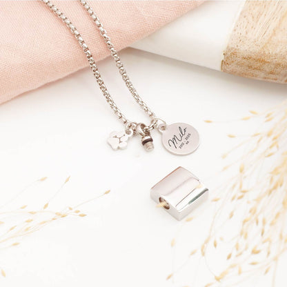 Engraved pet ashes necklace with paw print charm – simple pet remembrance jewellery