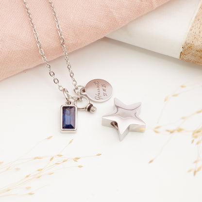 Personalised star ashes pendant with engraved tag – thoughtful bereavement necklace for loss of a loved one
