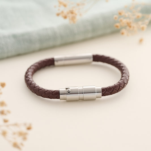 Round Braid Leather Cremation Bracelet for Ashes