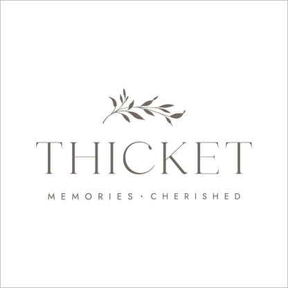 Logo for 'Thicket' with decorative elements on a white background