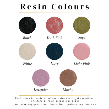 Colour chart for resin options used in silver memorial ashes rings