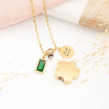 Engraved floral ashes necklace with personalised tag – thoughtful bereavement jewellery for loss of a loved one