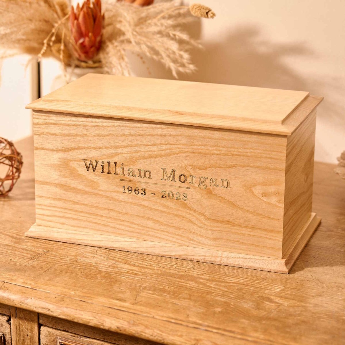 Handcrafted ash cremation urn with custom engraving – solid wood ashes keepsake
