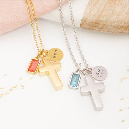 Detailed view of personalised cross ashes necklace – sympathy jewellery for loss of a child, mother, or father