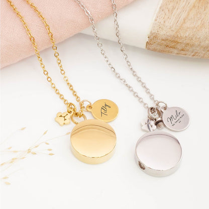 Engraved pet paw ashes necklace – thoughtful bereavement jewellery for grieving pet owners