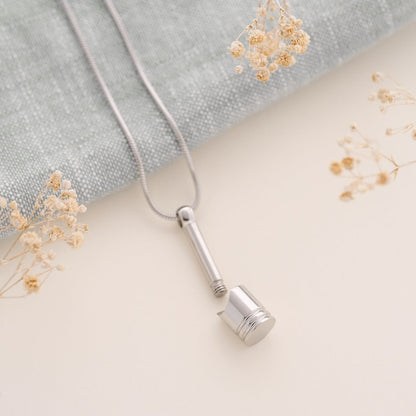 Urn Pendant for Ashes with Engine Piston Design in stainless steel