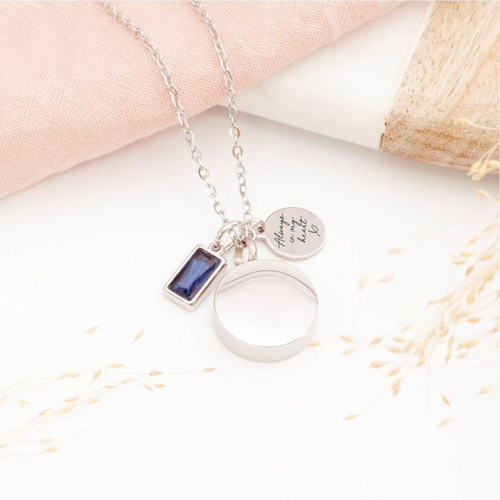 Circular memorial pendant with birthstone – meaningful remembrance necklace for baby loss or parent loss