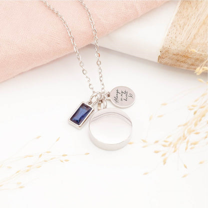 Circular memorial pendant with birthstone – meaningful remembrance necklace for baby loss or parent loss