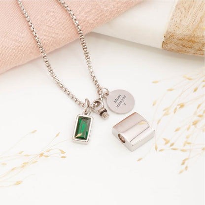 Men's square memorial pendant with birthstone – meaningful remembrance necklace for baby loss, parent loss, or Father's Day gift