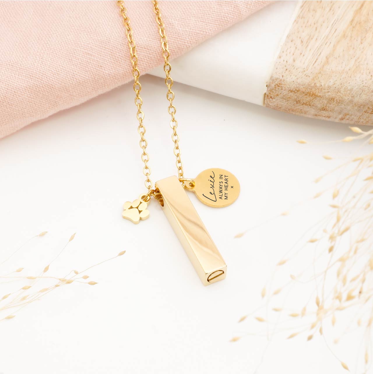 Minimalist pet memorial pendant with custom engraving – modern keepsake necklace for preserving pet ashes