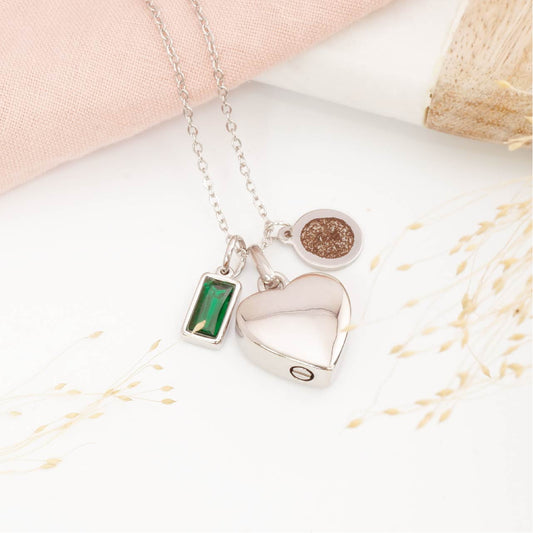 Personalised Heart Cremation Necklace with Fingerprint Engraving Tag