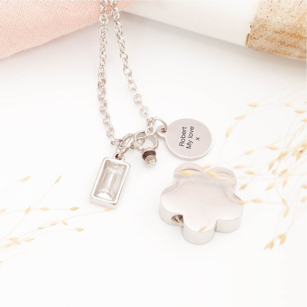 Close-up of floral cremation pendant – detailed view of memorial jewellery for stillborn loss or Mother's Day remembrance