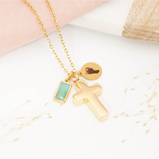 Personalised Cross Cremation Necklace with Fingerprint Engraving