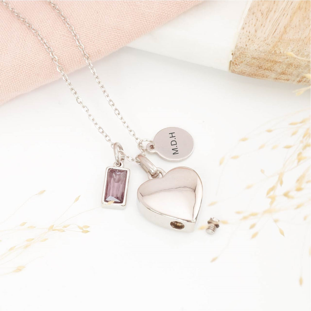 Close-up of heart cremation pendant – detailed view of memorial jewellery for stillborn loss or Mother's Day remembrance