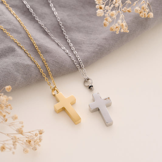 Memorial Cross Urn Necklace for Men in Stainless Steel