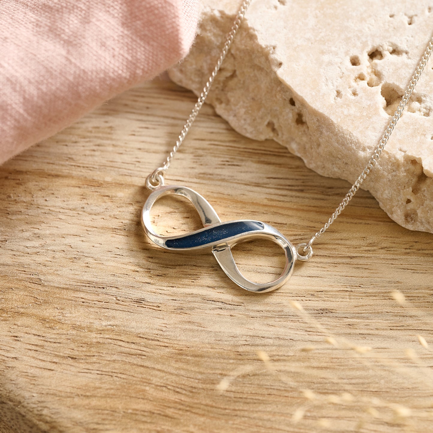 Sterling silver infinity memorial necklace in navy resin