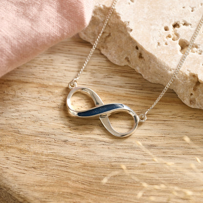 Sterling silver infinity memorial necklace in navy resin