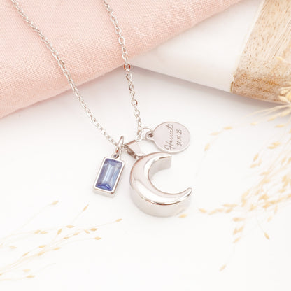 Personalised moon cremation necklace for ashes – sympathy gift for loss of a loved one