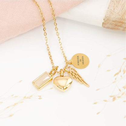 Angel wing heart memorial pendant with birthstone – meaningful remembrance necklace for baby loss or parent loss