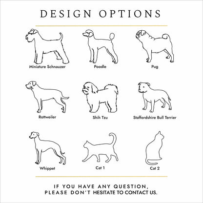 Pet urn engraving examples – dog silhouettes for Poodle, Pug, Staffie and Whippet memorials