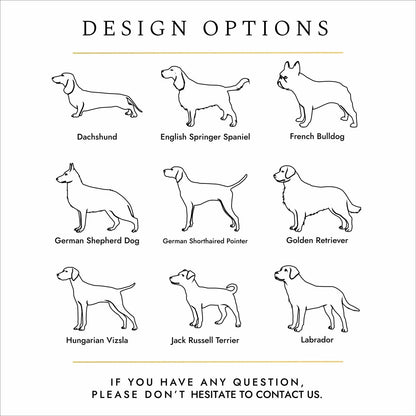 Pet urn engraving examples – dog silhouettes for dachshund, french bulldog, Golden Retriever, labrador and Jack Russell