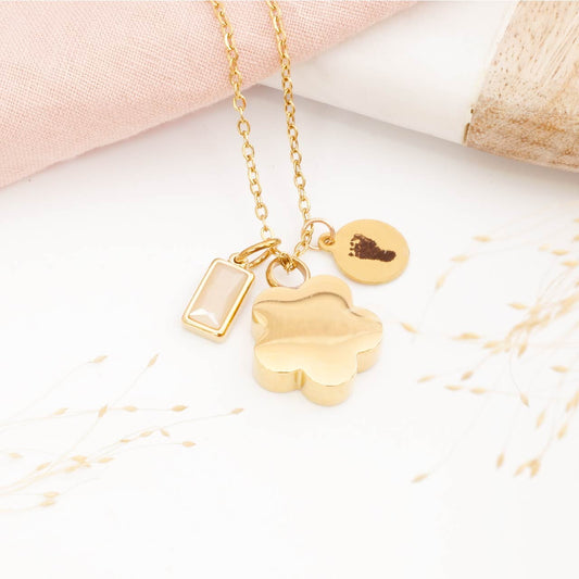 Personalised Flower Cremation Necklace with Fingerprint Engraving