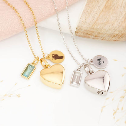 Personalised Heart Cremation Necklace with Fingerprint Engraving Tag