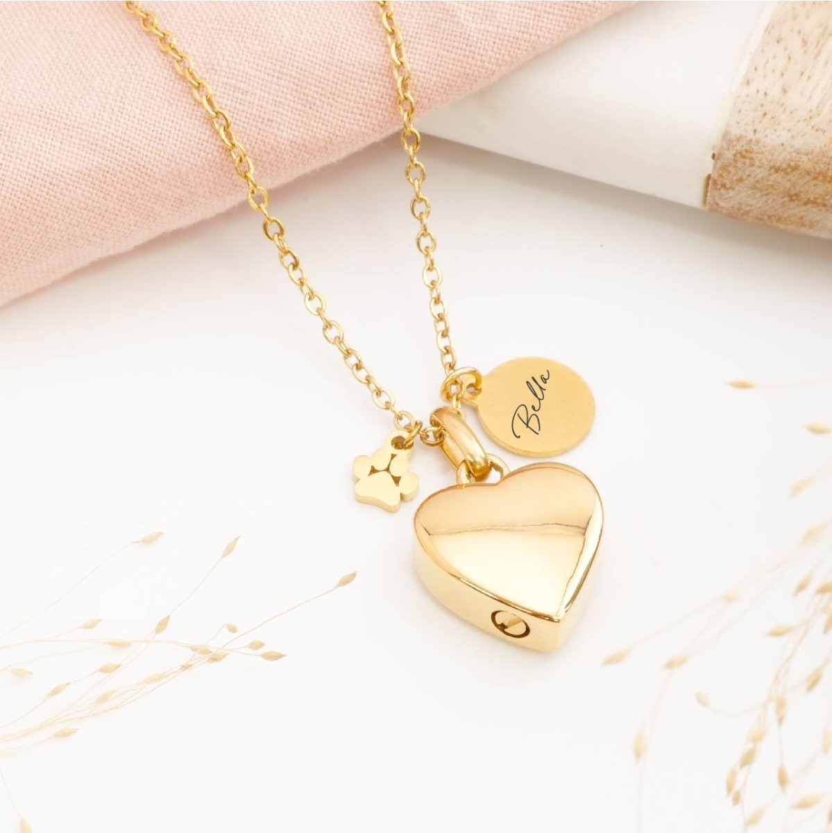 Heart-shaped pet memorial pendant with custom engraving – keepsake necklace for preserving pet ashes