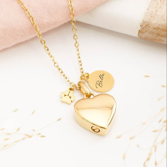 Heart-shaped pet memorial pendant with custom engraving – keepsake necklace for preserving pet ashes