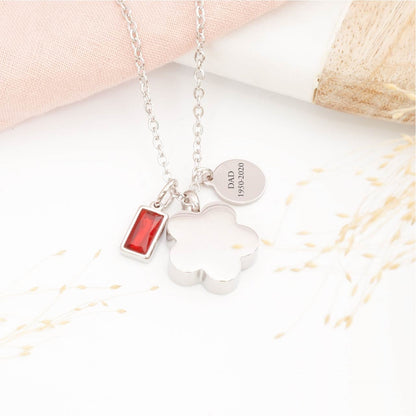 Floral memorial pendant with birthstone – meaningful remembrance necklace for baby loss or parent loss