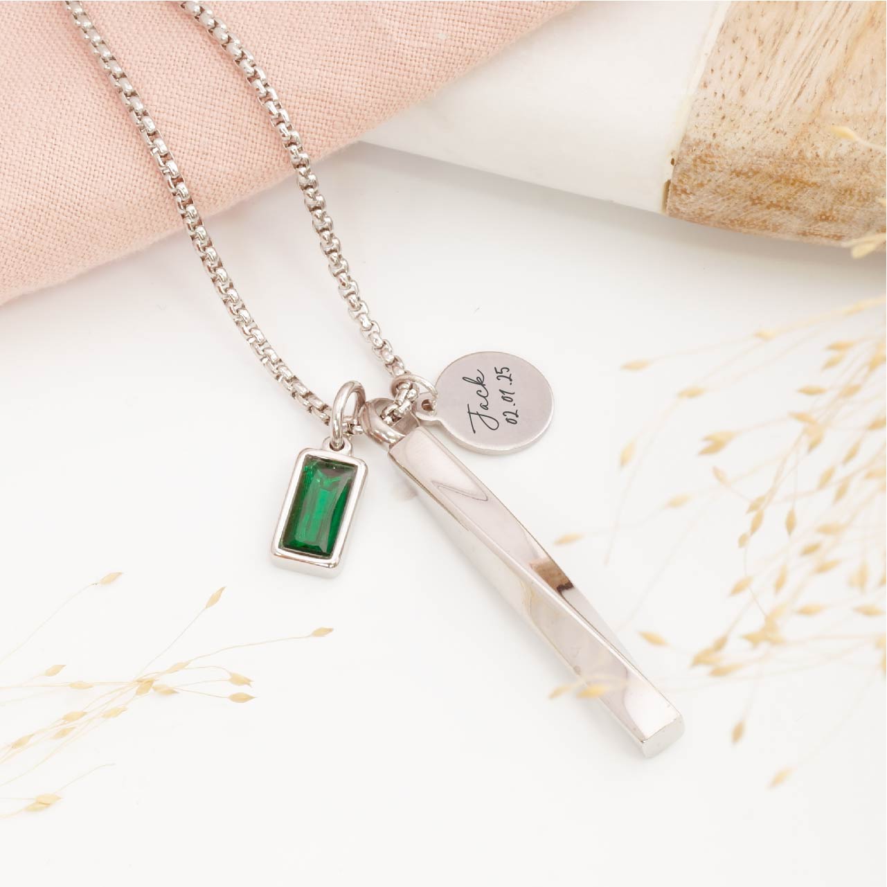 Men's memorial pendant with birthstone – meaningful remembrance necklace for baby loss, parent loss, or Father's Day gift